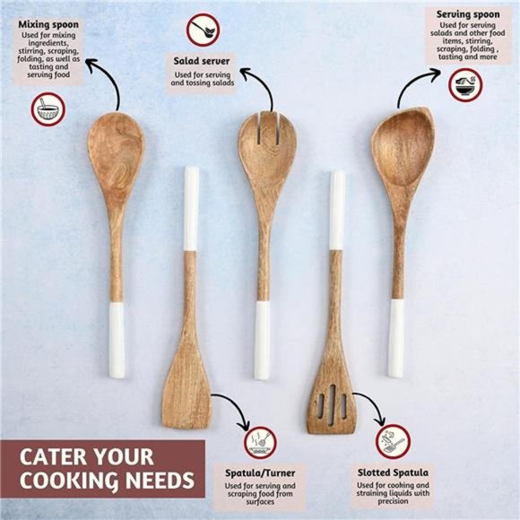 Wooden Spoons for Cooking Set for Kitchen, Non Stick Cookware Tools or Utensils - Picture 5 of 6
